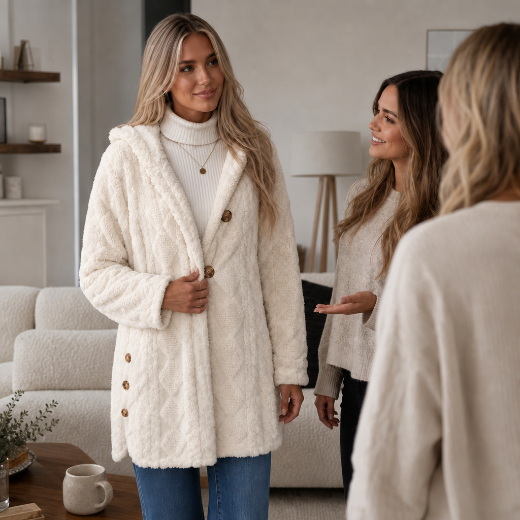 Wearbella Diamond Jacquard Hooded Coat - Women's Plush Coat
