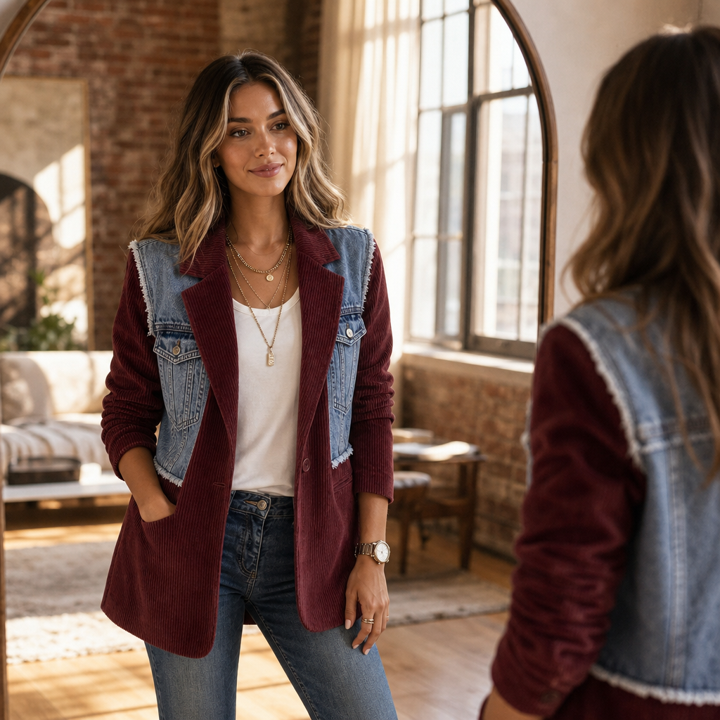 Corvella Denim Corduroy Blazer - Women's Raw Hem Blazer