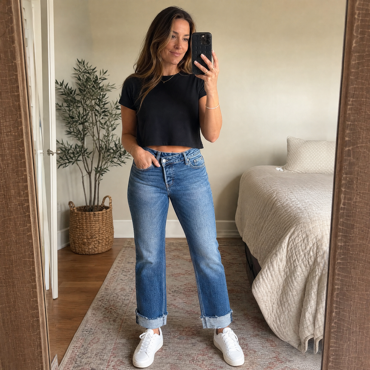 Denvie Crossover Jeans - Women's High Waist Straight Leg