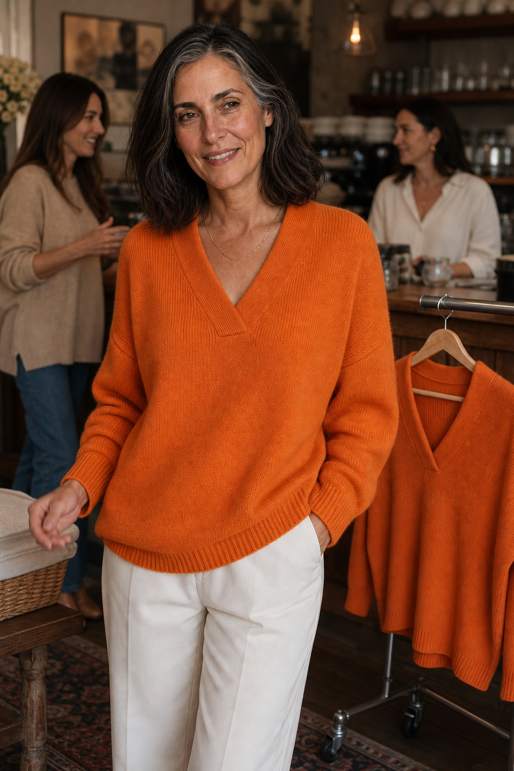 Softline - Ribbed V-Neck Relaxed Women's Knit Sweater