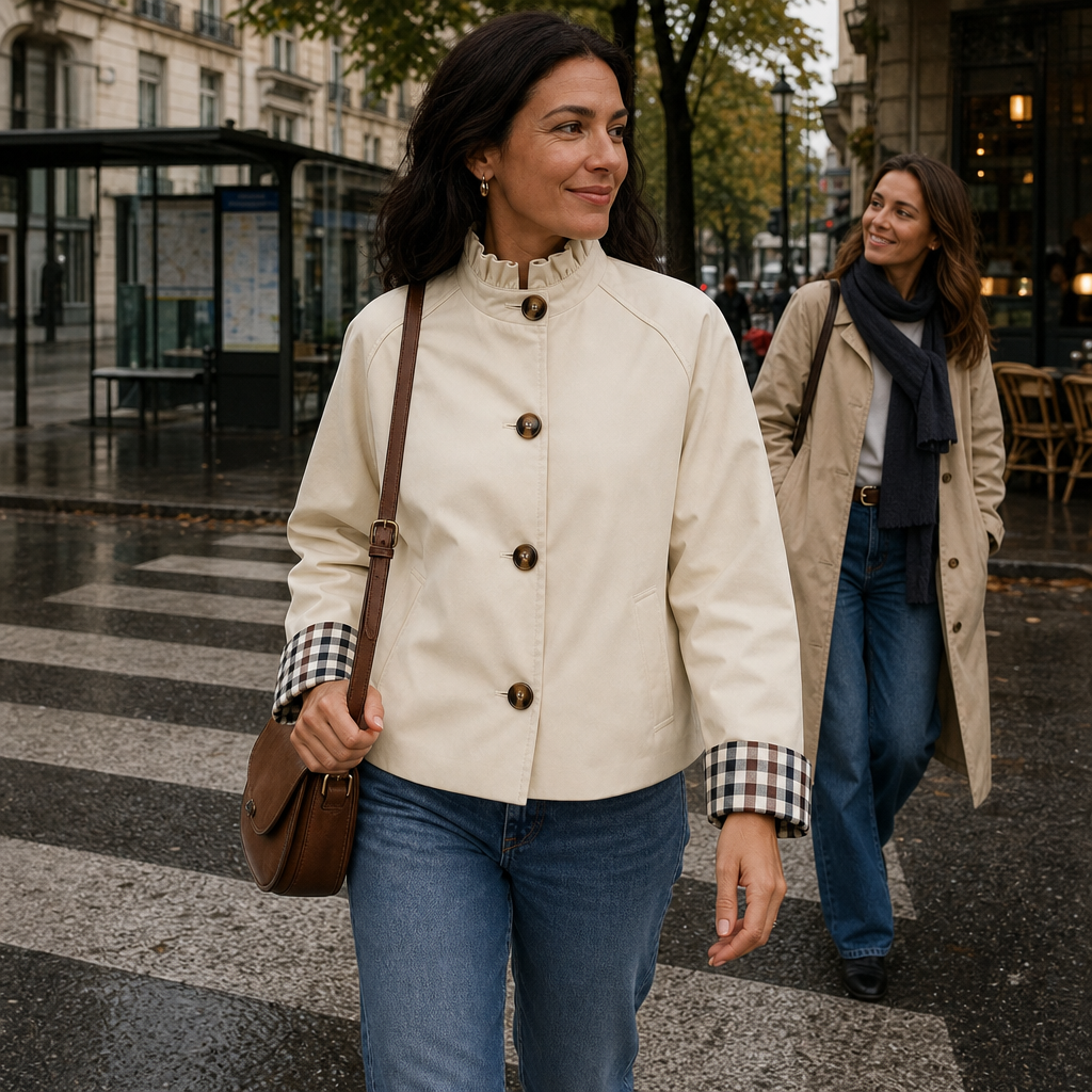Cuff & Collar Short Trench Coat - Ruffle Collar Women's