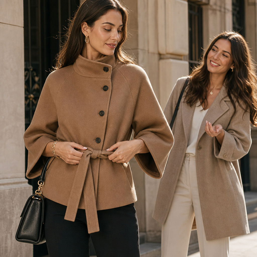 Velora Belted High-Neck Jacket - Asymmetric Women's Jacket