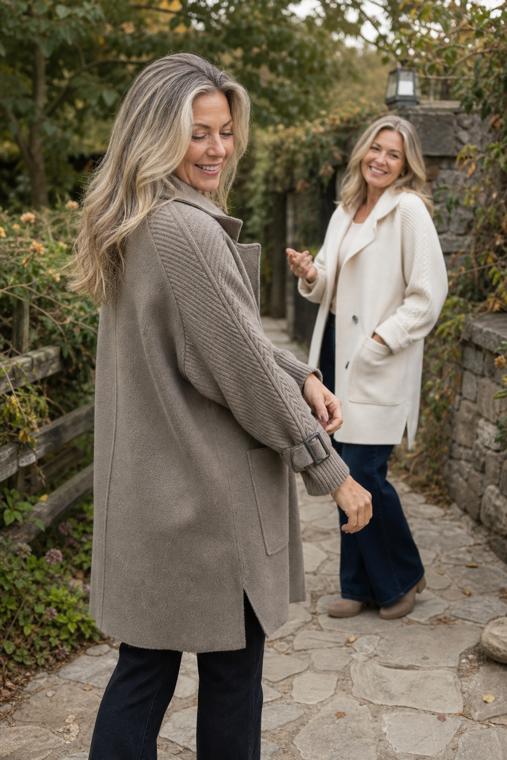 Isola Knit Sleeve Coat - Women's Double Breasted Long Coat
