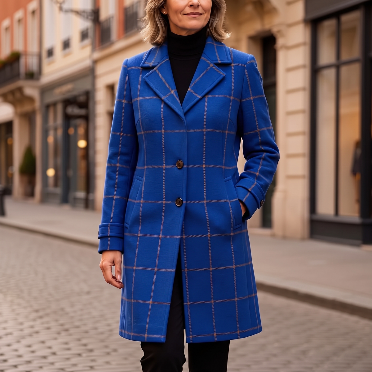 Checkwell Checkered Coat - Two-Button Women's Midi Coat