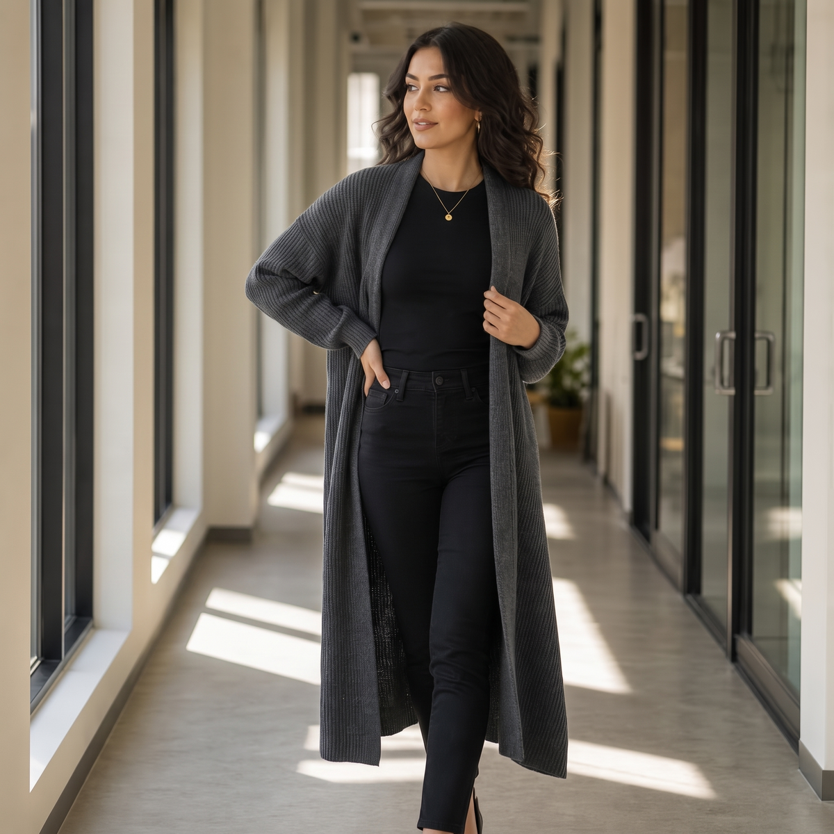 Ribbella Ribbed Longline Cardigan - Women's Long Knit