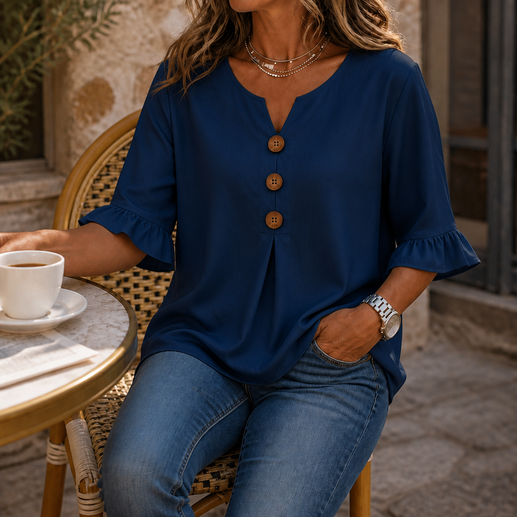 Wearbella - V-Neck Ruffle Sleeve Women's Tunic Top