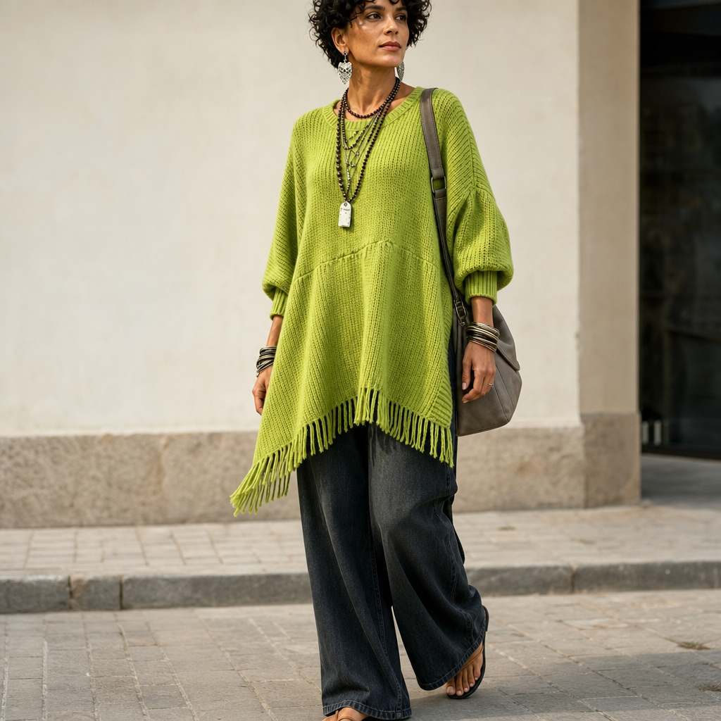 Limehaven Fringe Knit Poncho - Women's Batwing Jumper