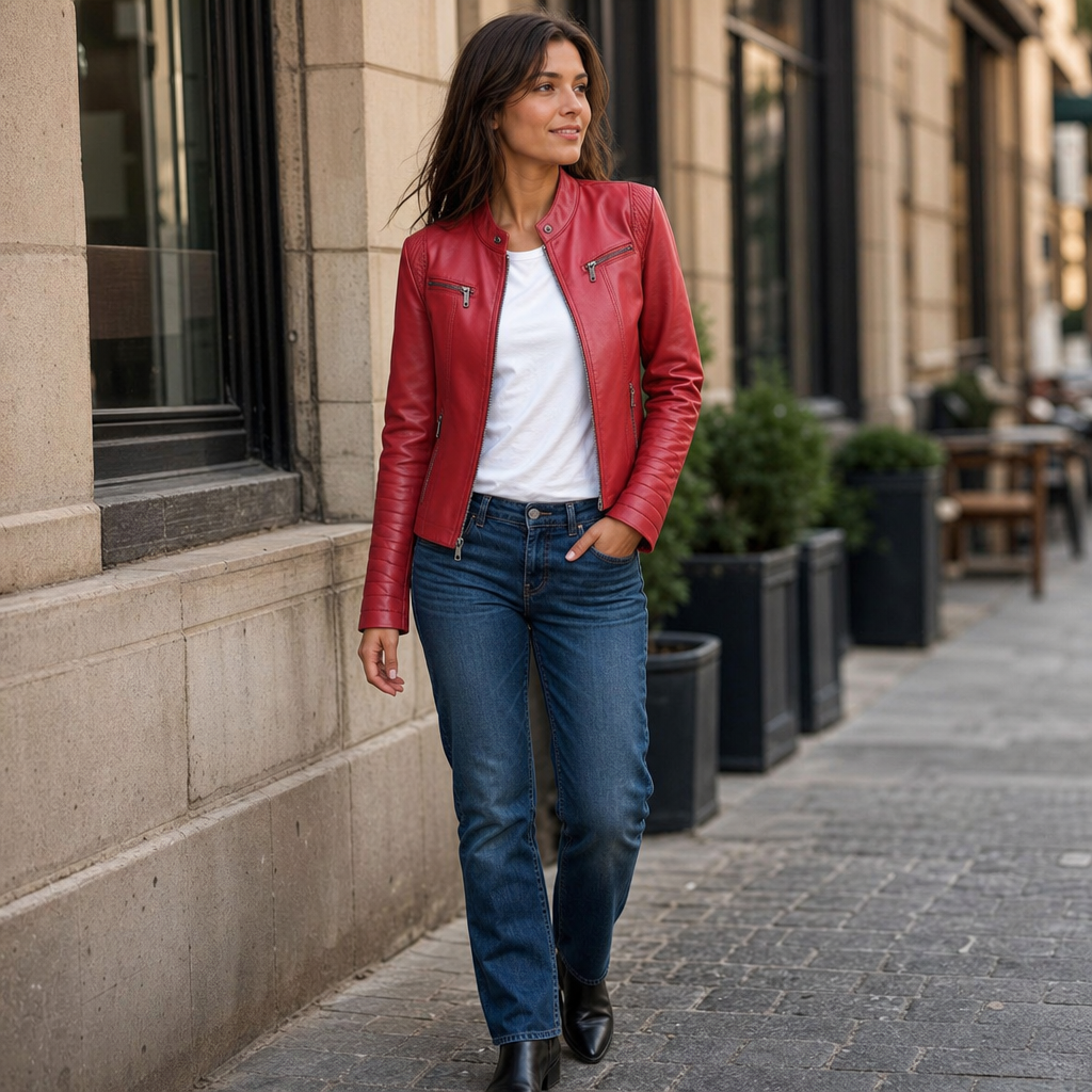 Sillette Cropped Faux Leather Jacket - Women's Moto Jacket
