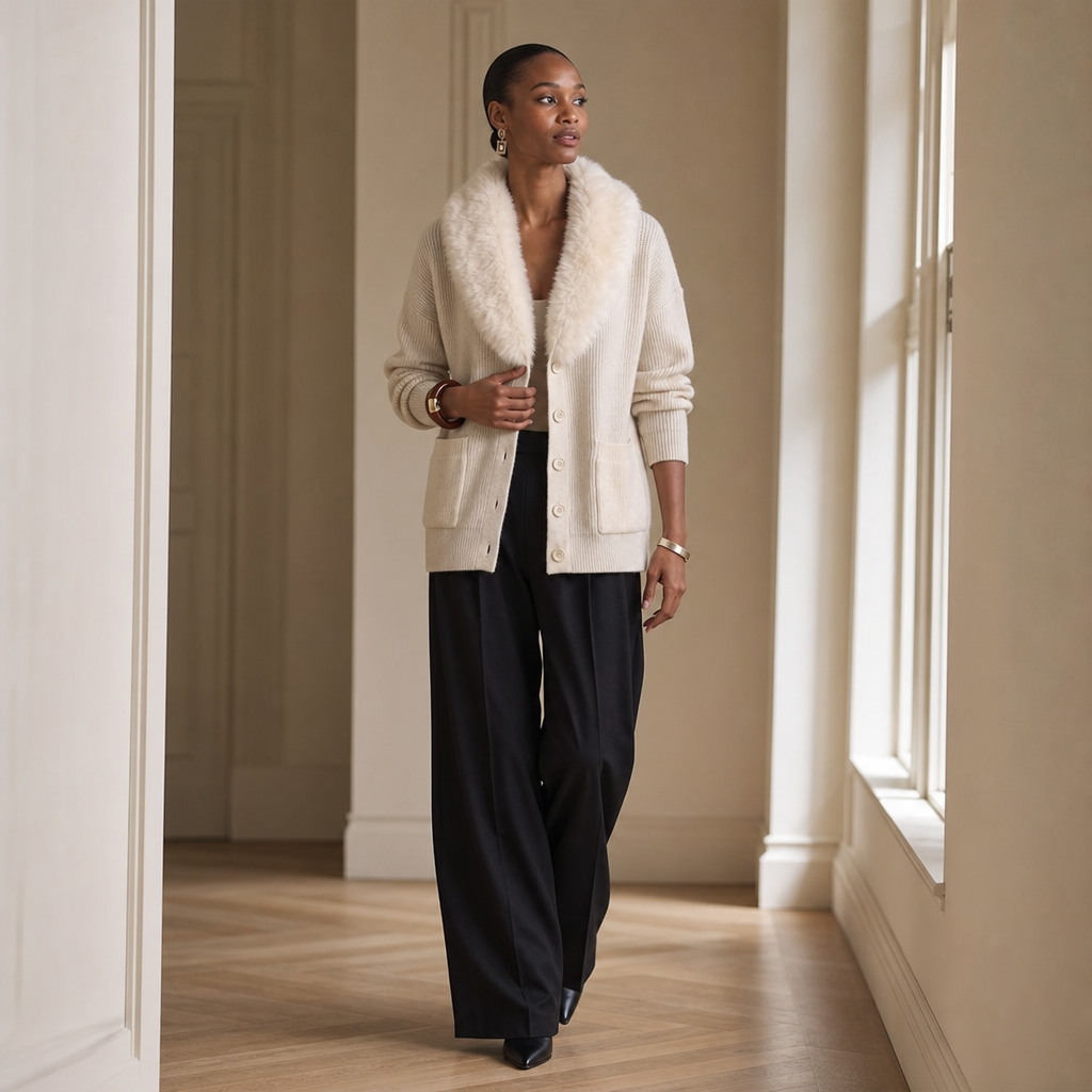 Veloura Faux-Fur Lapel Cardigan - Chunky Women's Knit