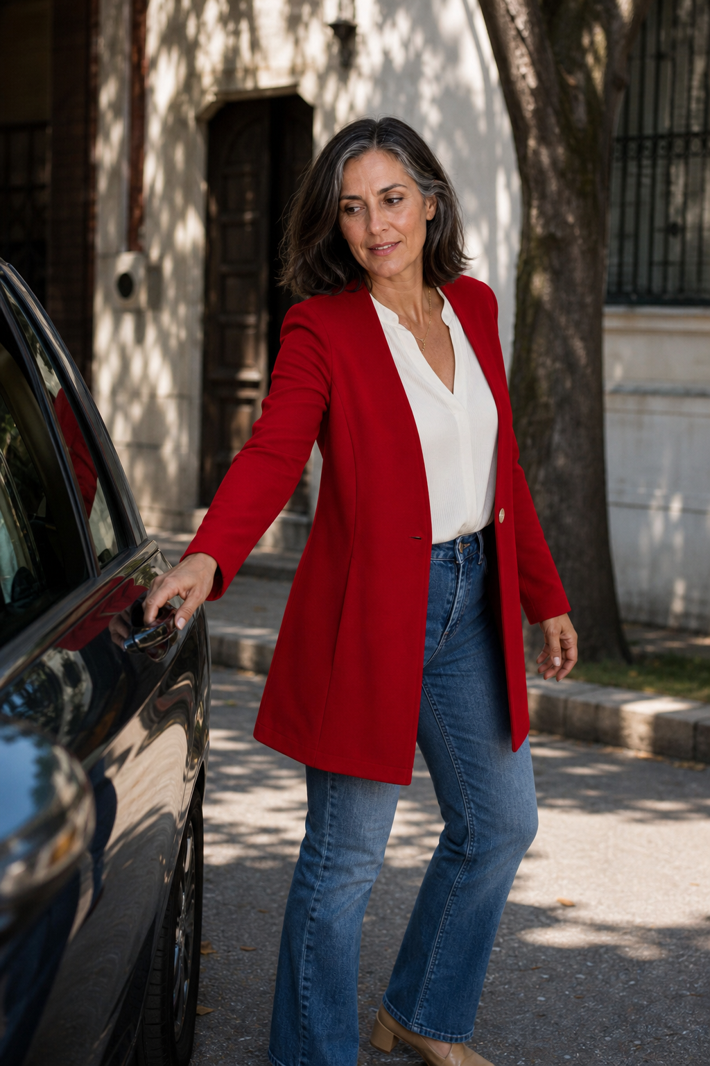 Linevalle A Line Blazer - Women's V Neck One Button Blazer