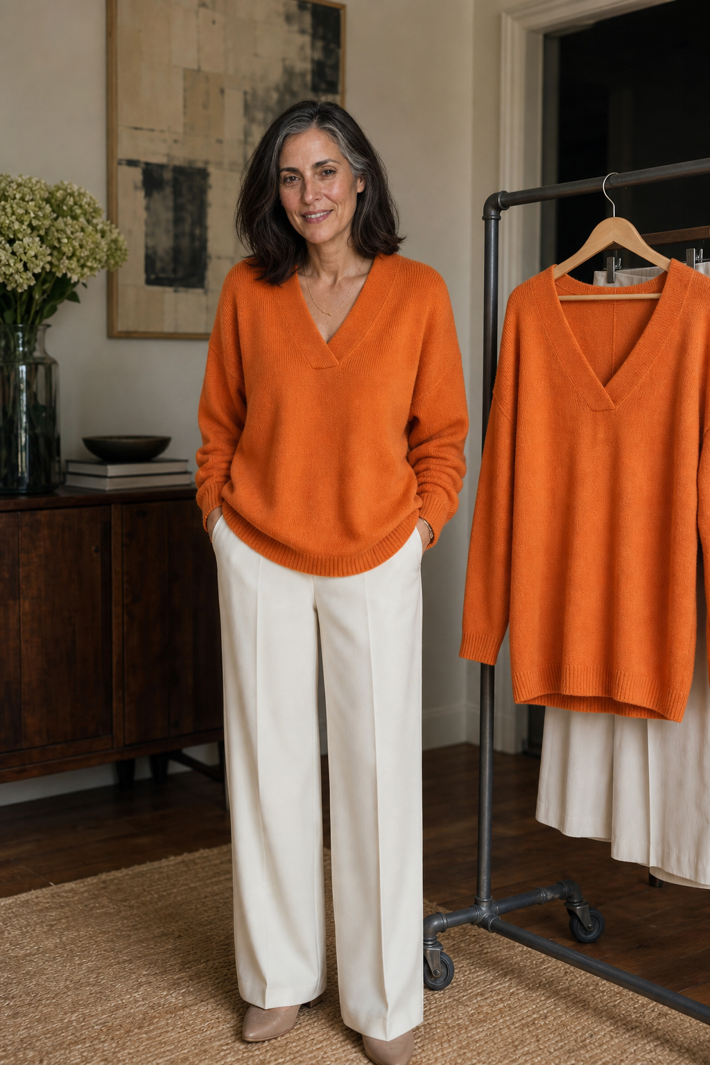 Softline - Ribbed V-Neck Relaxed Women's Knit Sweater