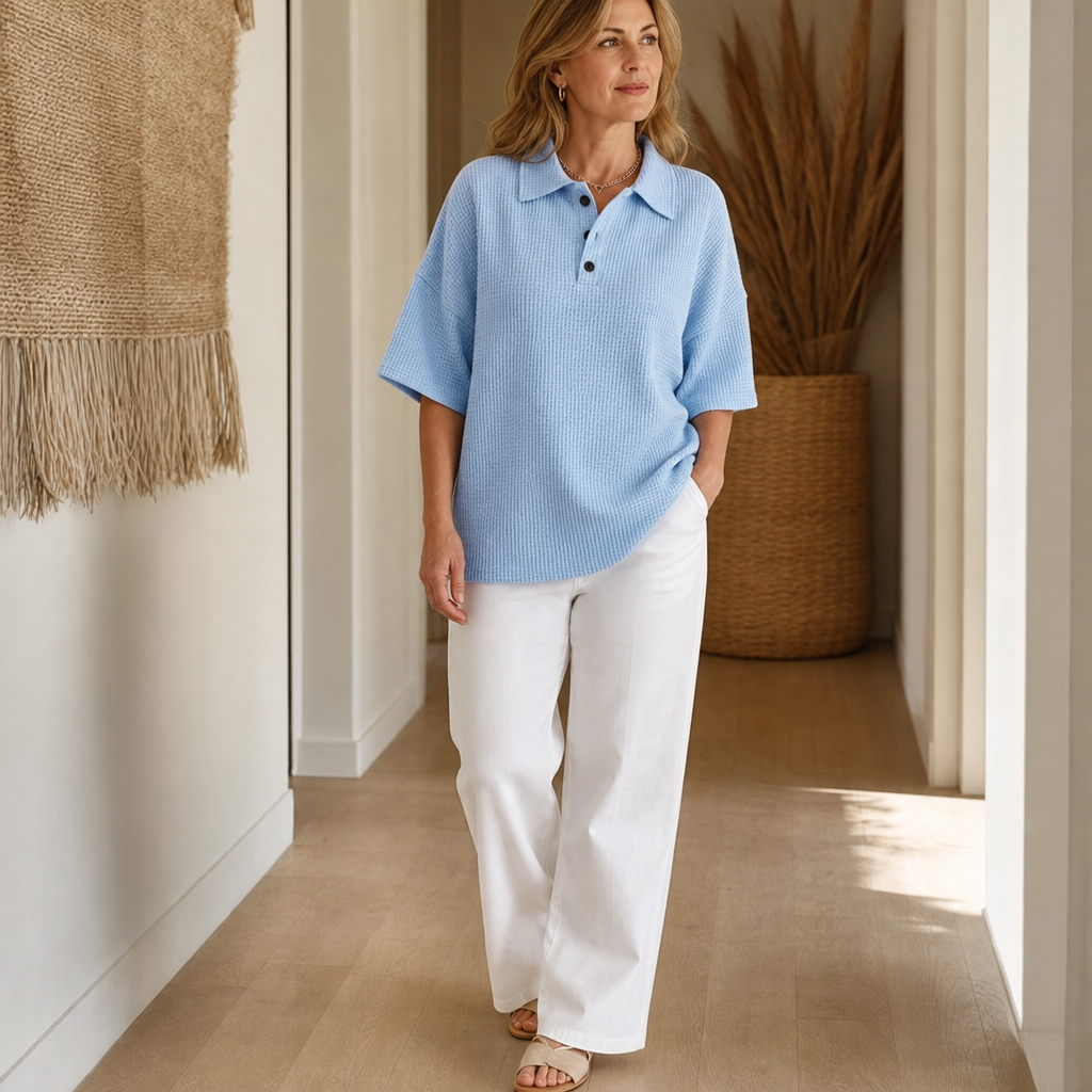 Waffield Waffle Knit Polo - Women's Open Collar Top