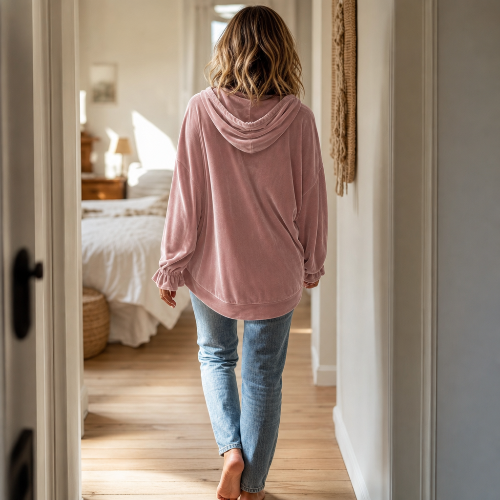Wearbella - Ruffle Cuff Velvet Relaxed Women's Hoodie