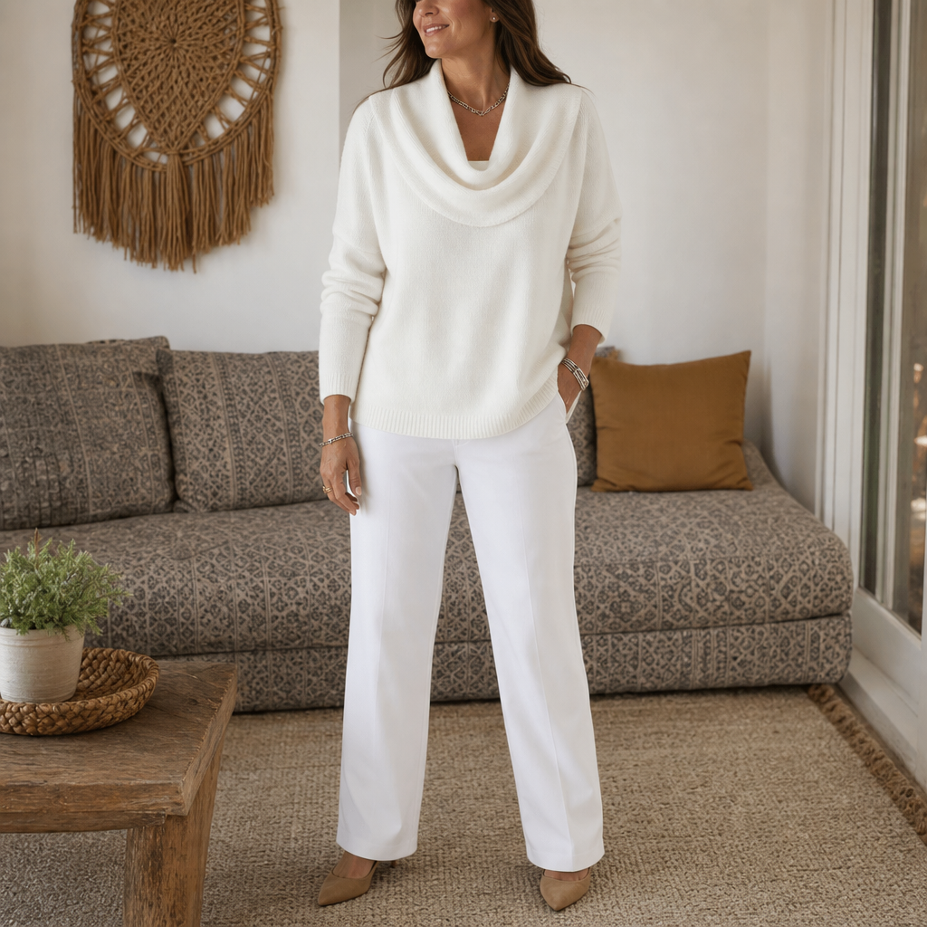Draveline - Cowl Neck Drape Women's Knit Sweater