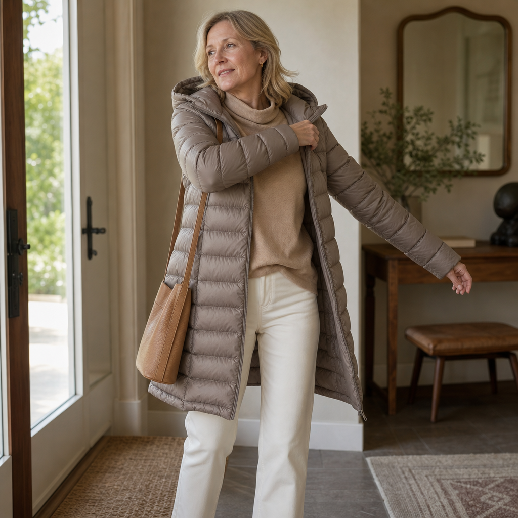 Veluna Long Quilted Puffer Coat - Women's Flared Puffer
