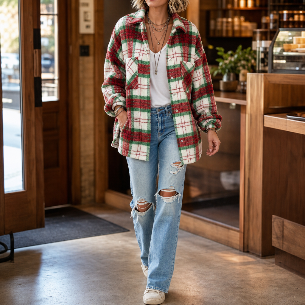 Coziveigh Plaid Fleece Shacket - Women's Oversized Shirt