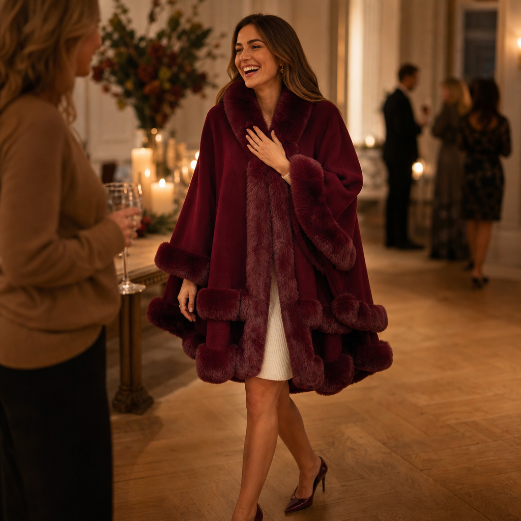 Wearbella Faux Fur Trim Cape Coat - Women's Hooded Knit