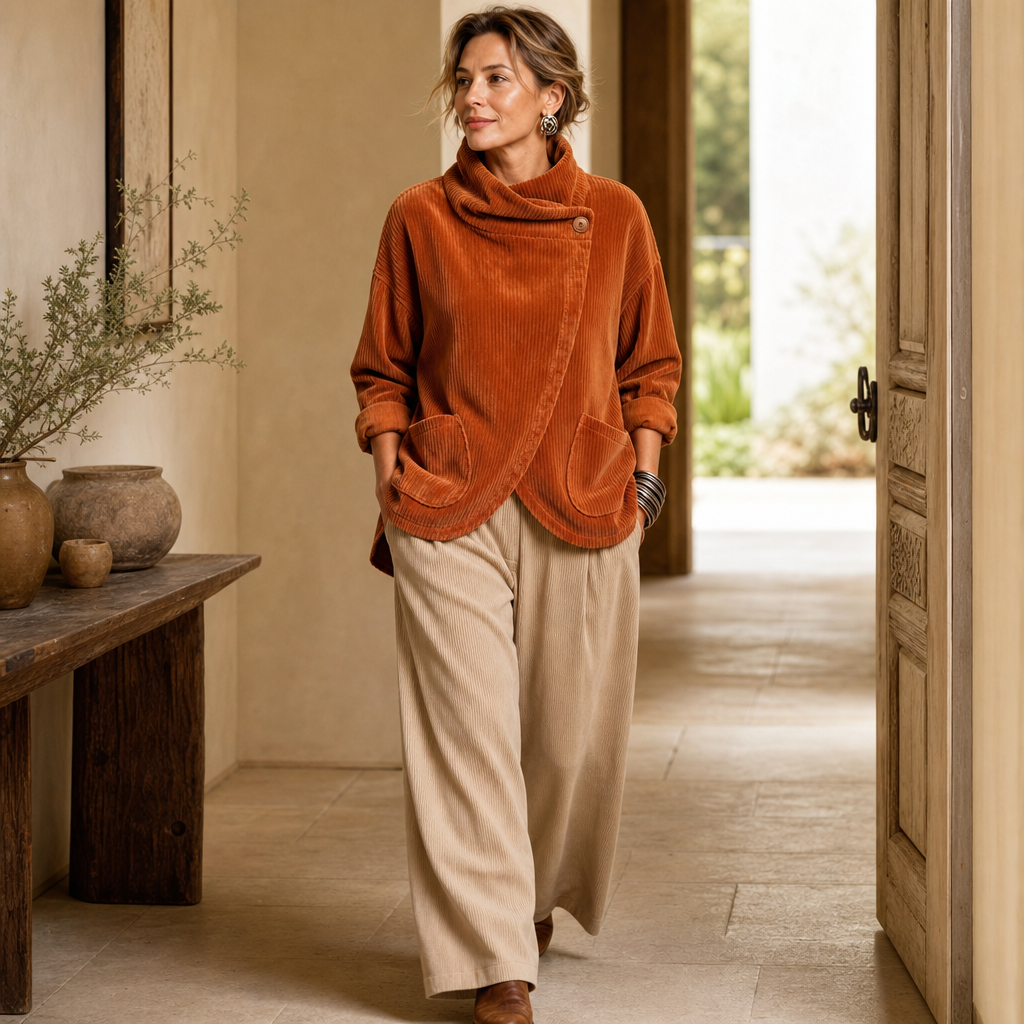 Draperly Corduroy Jacket - Women's Asymmetric Wrap Top