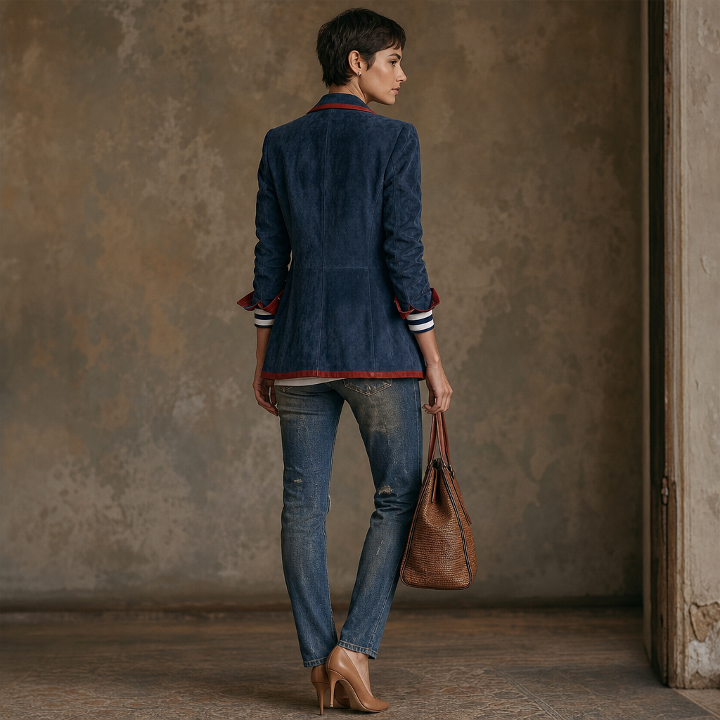 Velvara Velvet Blazer - Contrast Trim Women's Party Jacket