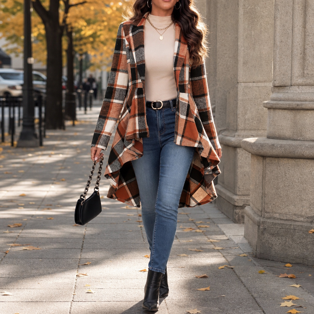 Wearbella Plaid Peplum Coat - Women's High-Low Coat