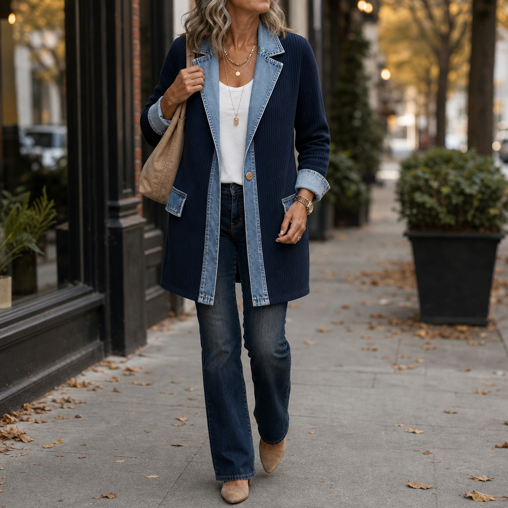 Wearbella Longline Jacket - Women's Denim Look Knit Jacket