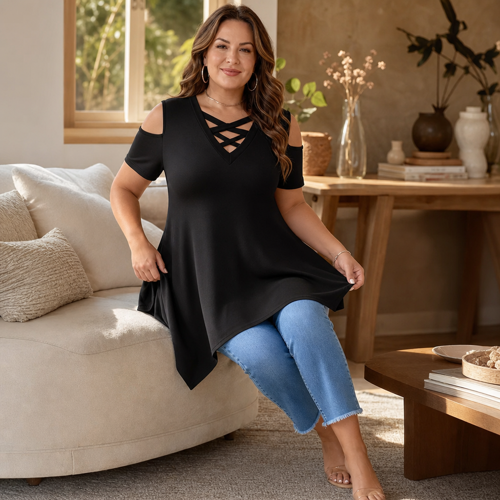 Sharkbite Swing Tunic - Women's Cold Shoulder Top