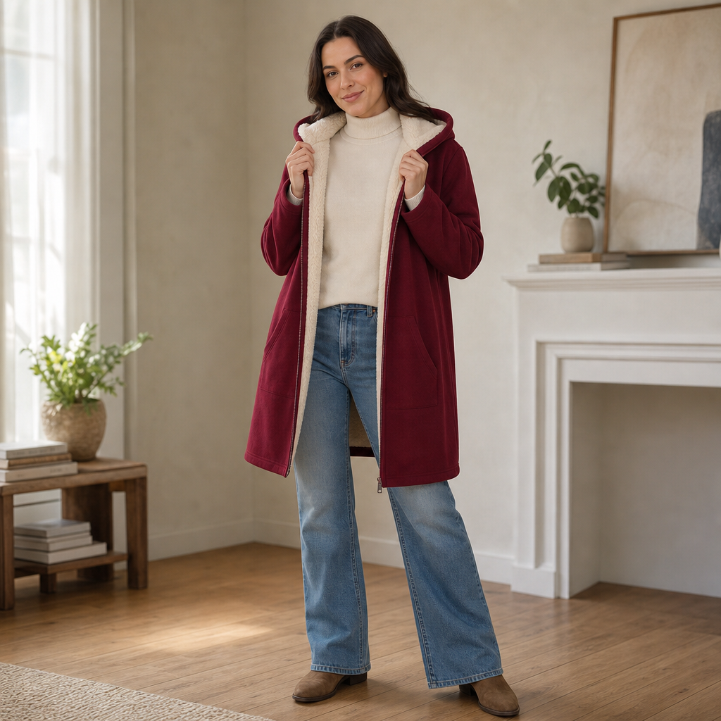 Cozelle Hooded Jacket - Women's Fleece Lined Look Mid Coat