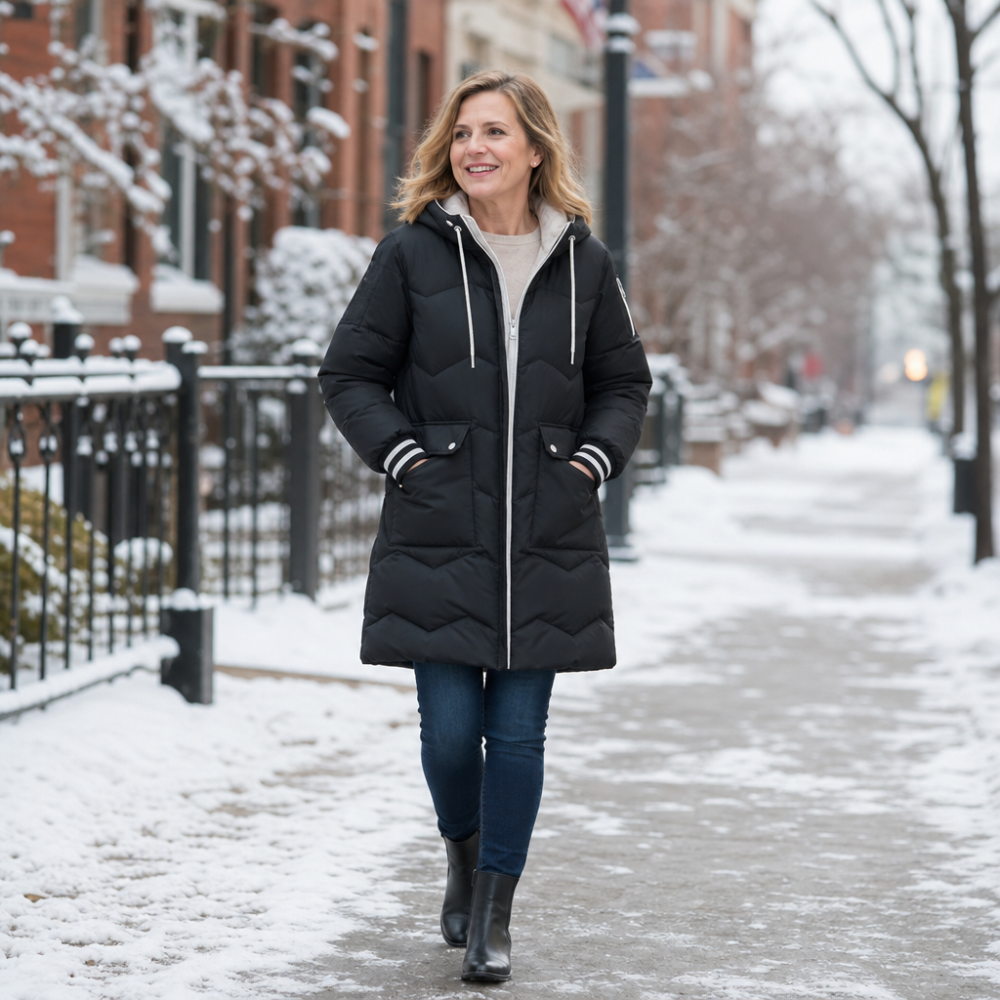 Cozyelle Puffer Coat - Hooded Mid-Length Women's Coat
