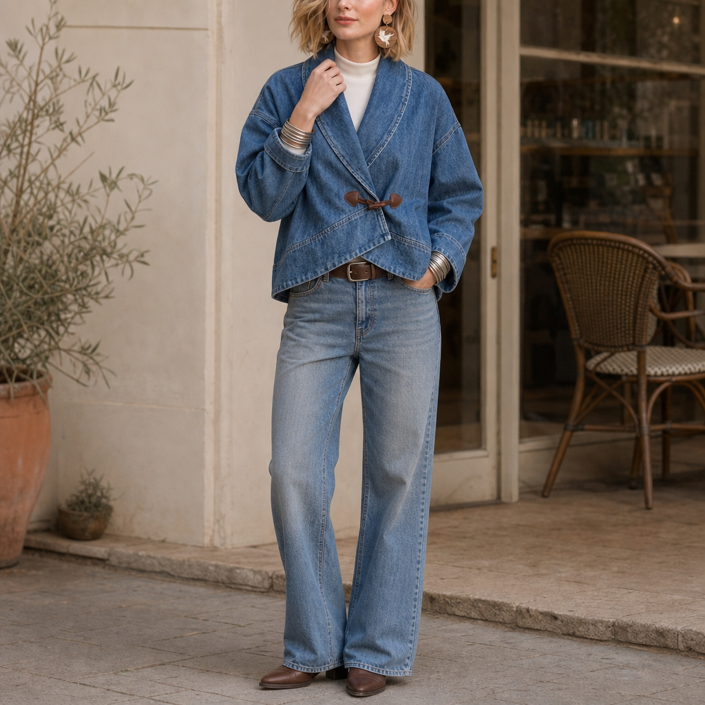 Everden Wrap Denim Jacket - Toggle Front Women's Jacket