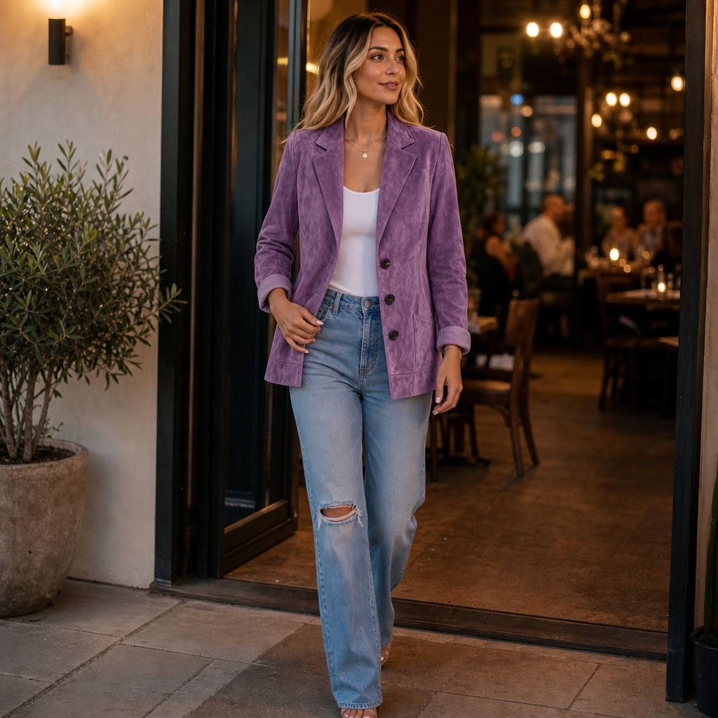 Suedelle Faux Suede Blazer - Women's Notch Collar Blazer