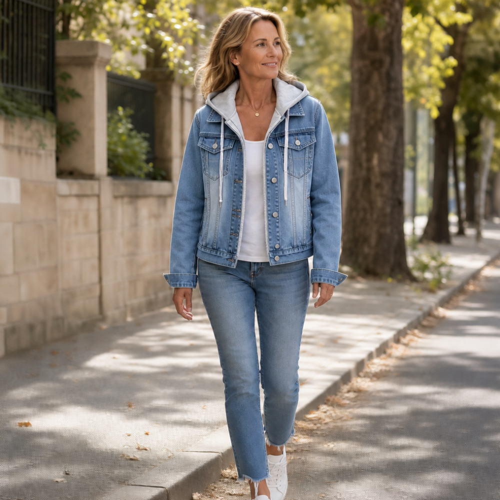 Layerly Hooded Layered Denim Jacket - Women's Cropped