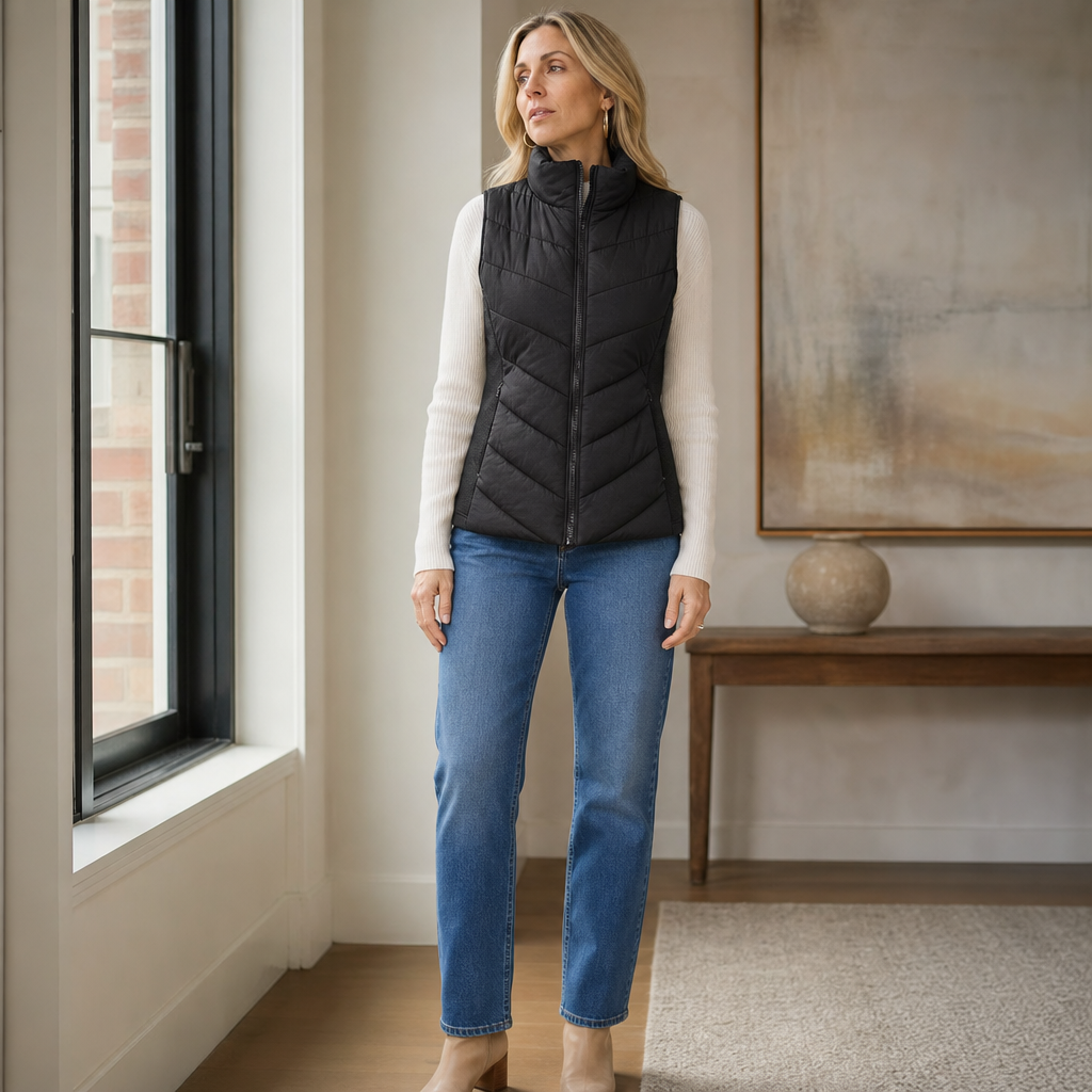 Layerly Quilted Puffer Vest - Women's Stand Collar Gilet