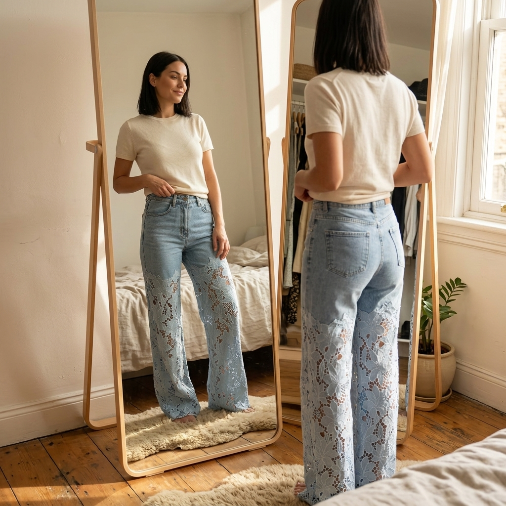 Laceveil Lace Jeans - Women's Floral Lace Wide Leg Jeans