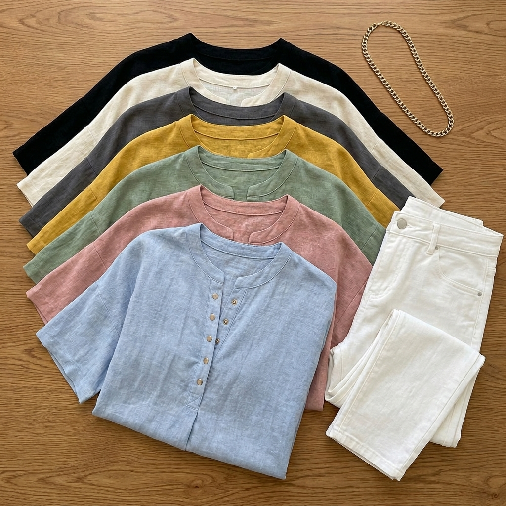 Lunavia - Women's Henley Blouse in Soft Polyester