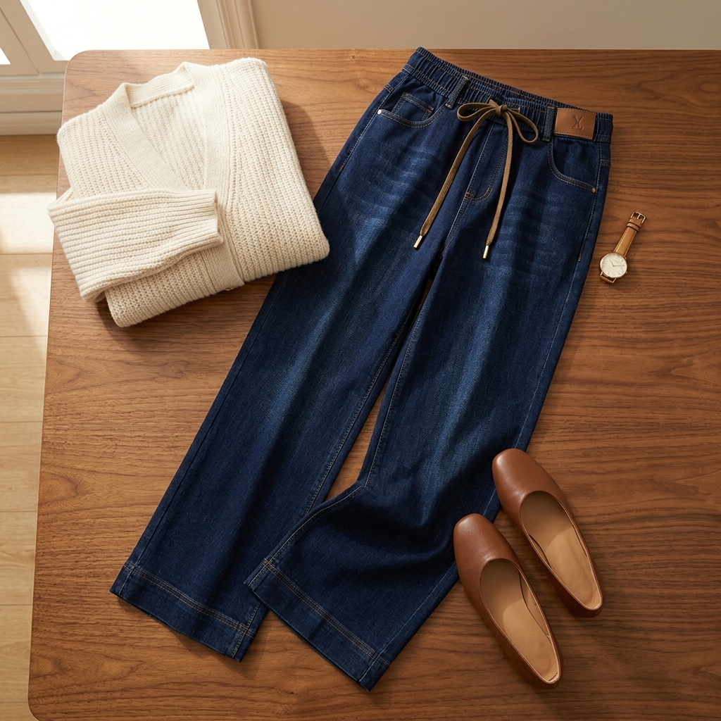Velora Drawstring Jeans - Pull-On Wide Leg Women's Jeans