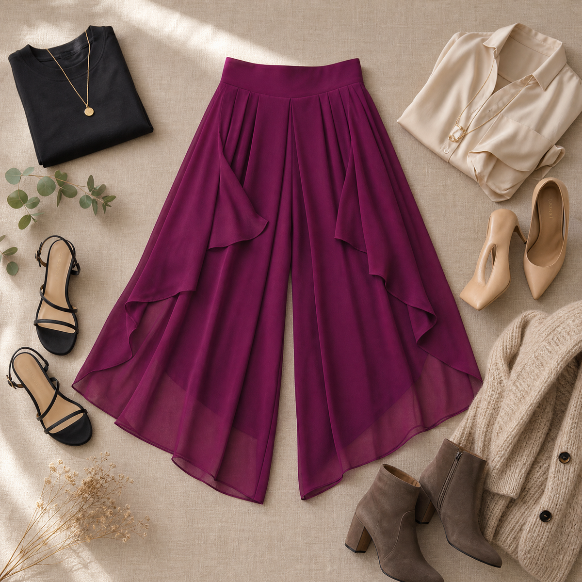 Sevella Culottes - Women's High Waist Chiffon Skirt Pants