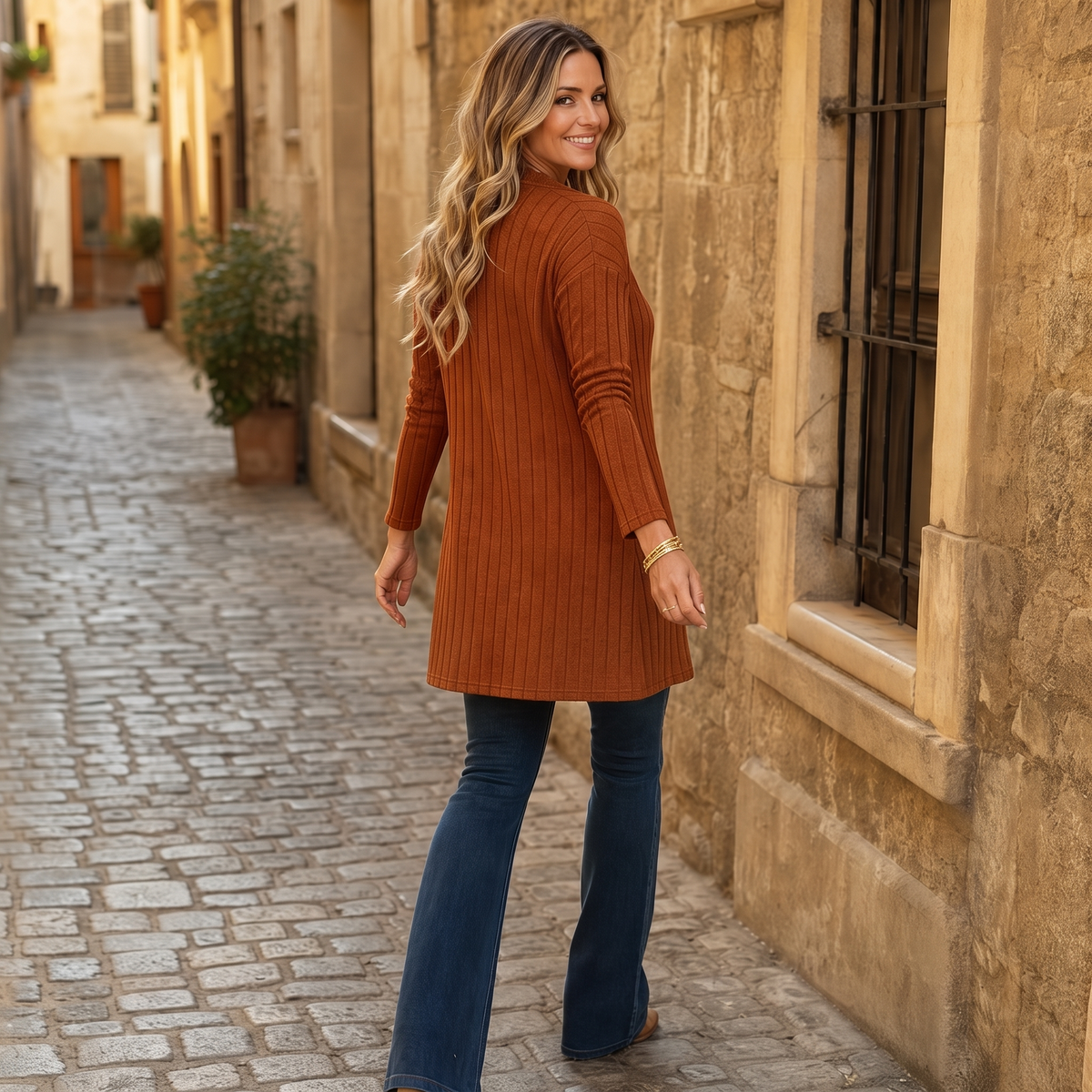 Curvella Ribbed V-Neck Top - Women's Slim Knit Top