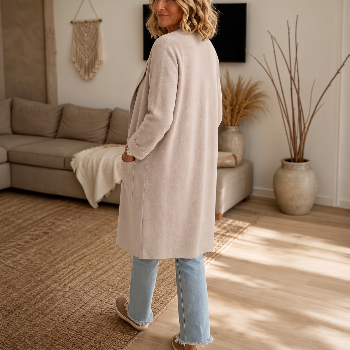 Draperie Open-Front Longline Coat - Women's Wool-Look Coat