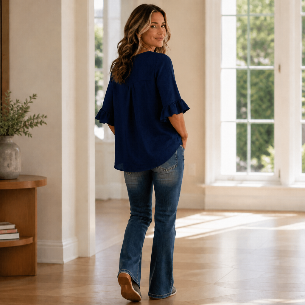 Wearbella - V-Neck Ruffle Sleeve Women's Tunic Top