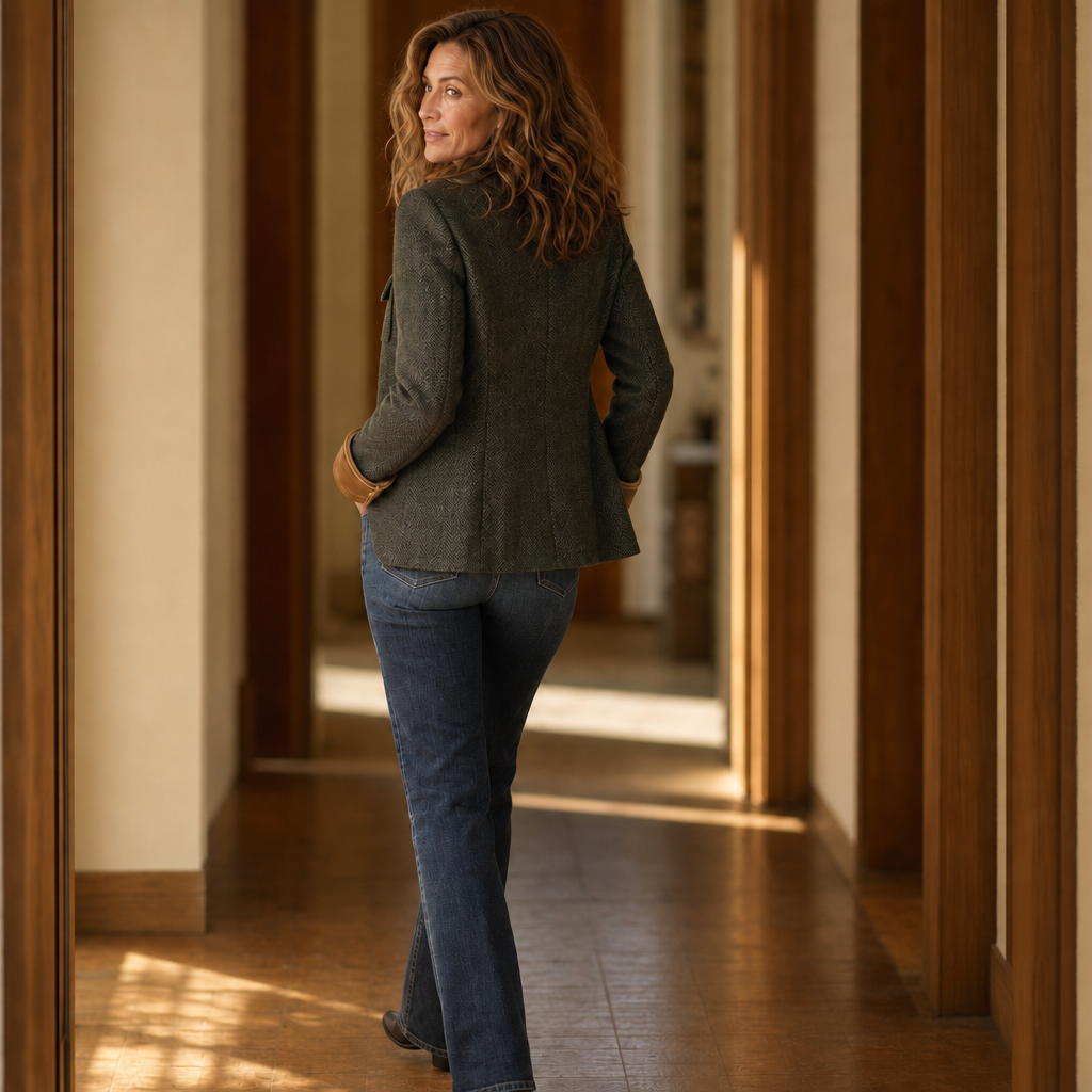 Herrive Herringbone Blazer - Women's Contrast Trim Blazer