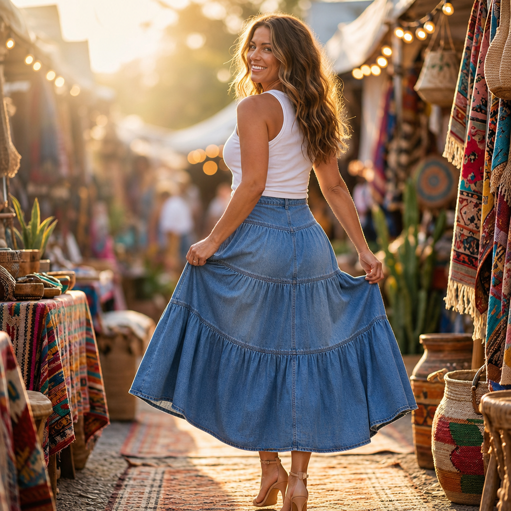 Tierlyn Tiered Maxi Skirt - High Waist Women's A-Line Skirt