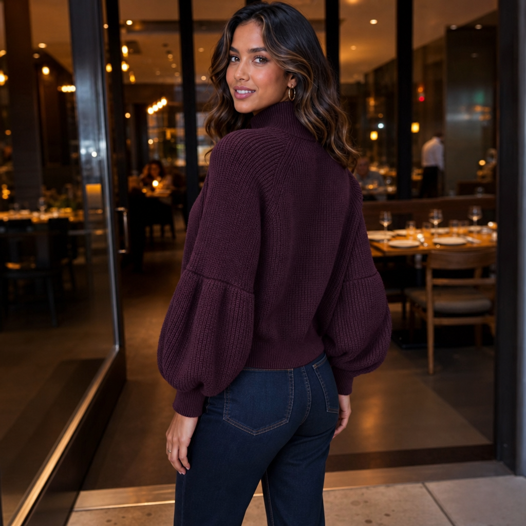 Lantera Lantern Sleeve Cardigan - Zip Up Women's Knit