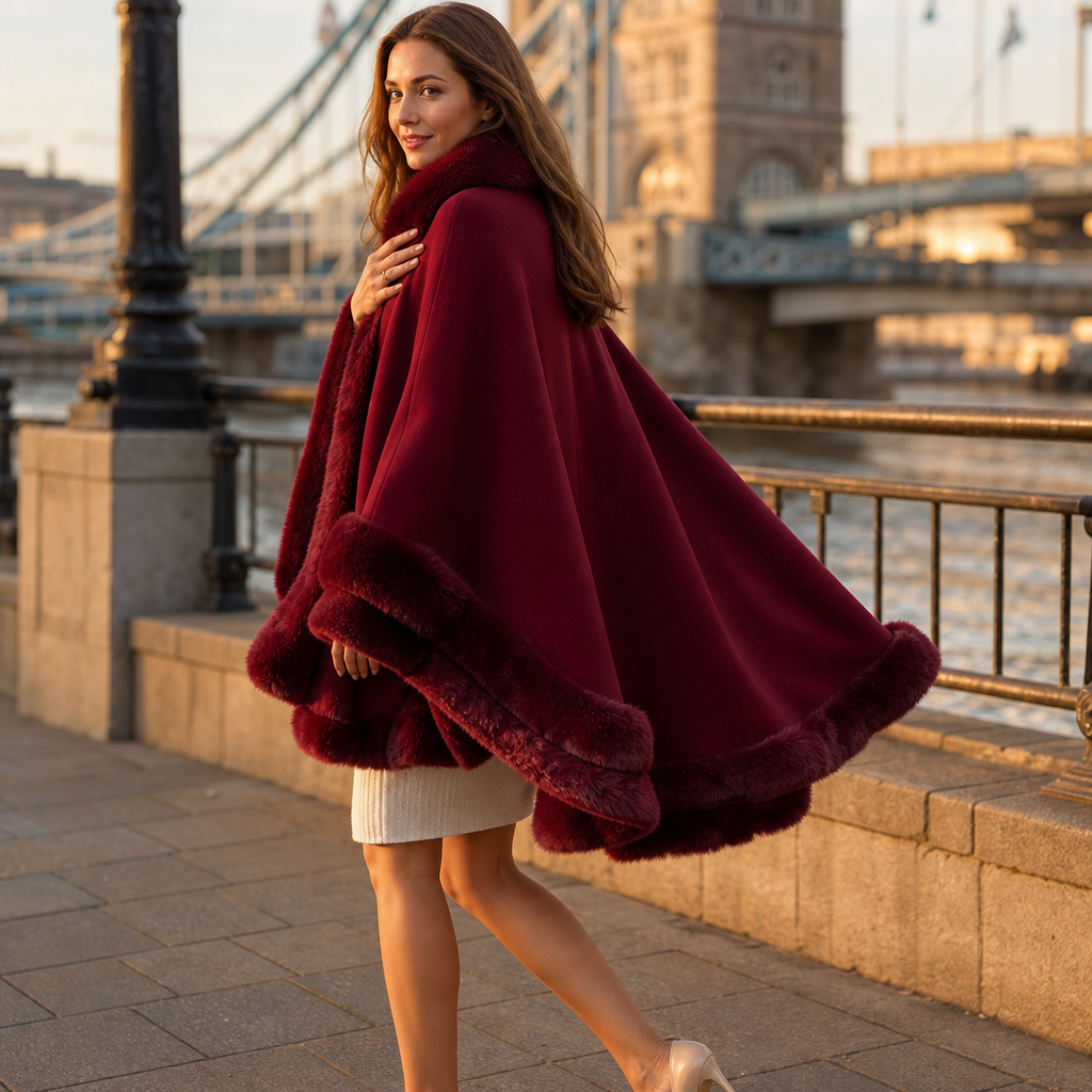 Wearbella Faux Fur Trim Cape Coat - Women's Hooded Knit