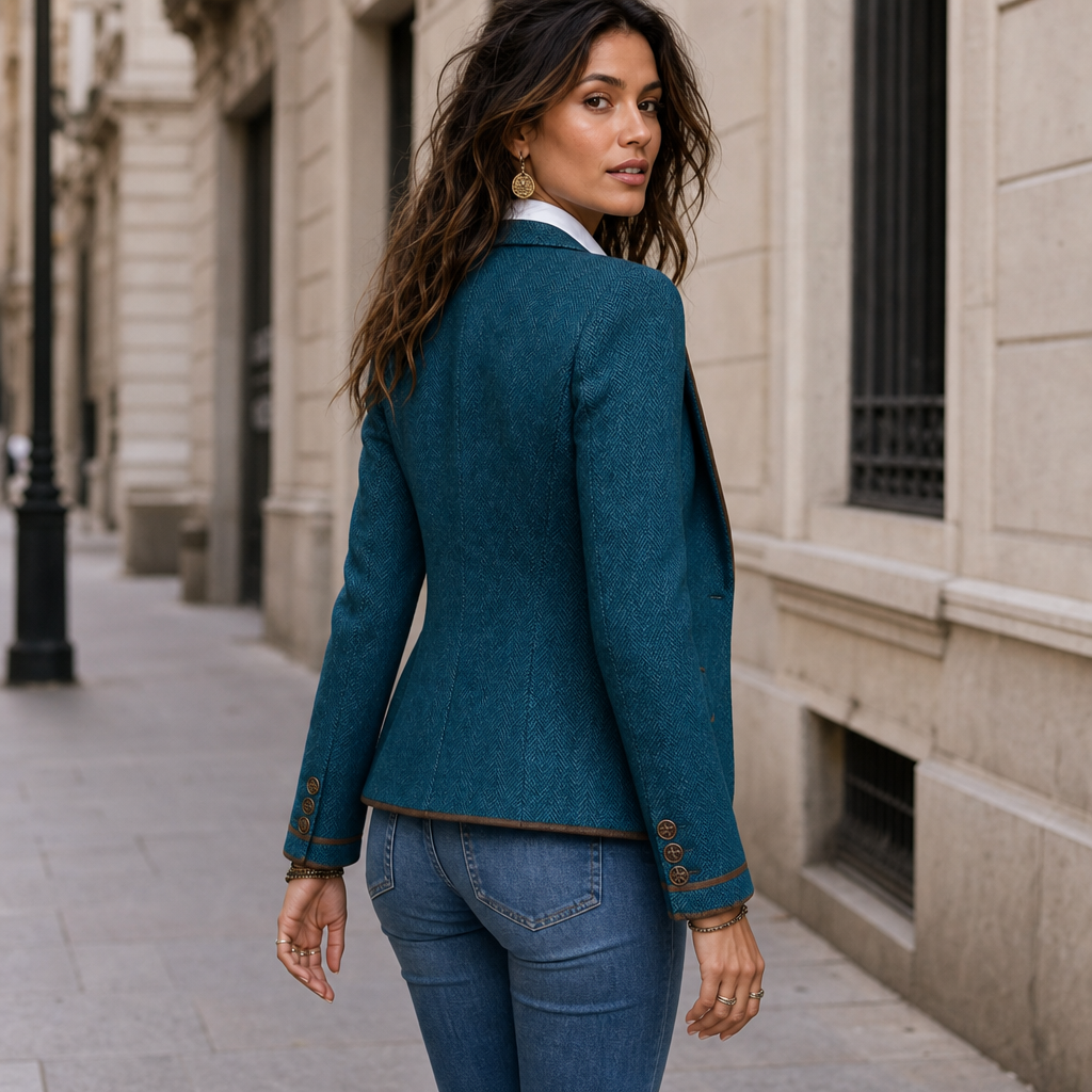 Vaunterie Herringbone Coat - Women's Contrast Piped Coat