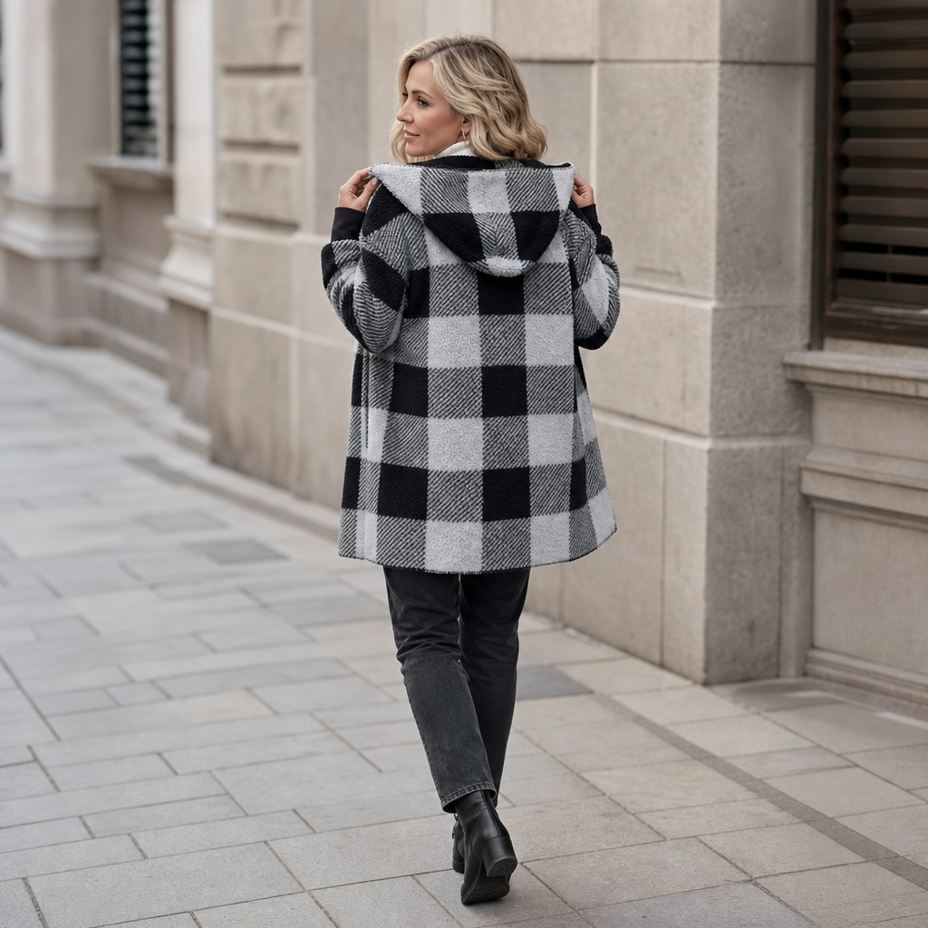 Plaidelle Plaid Hooded Cardigan - Oversized Women's Fleece