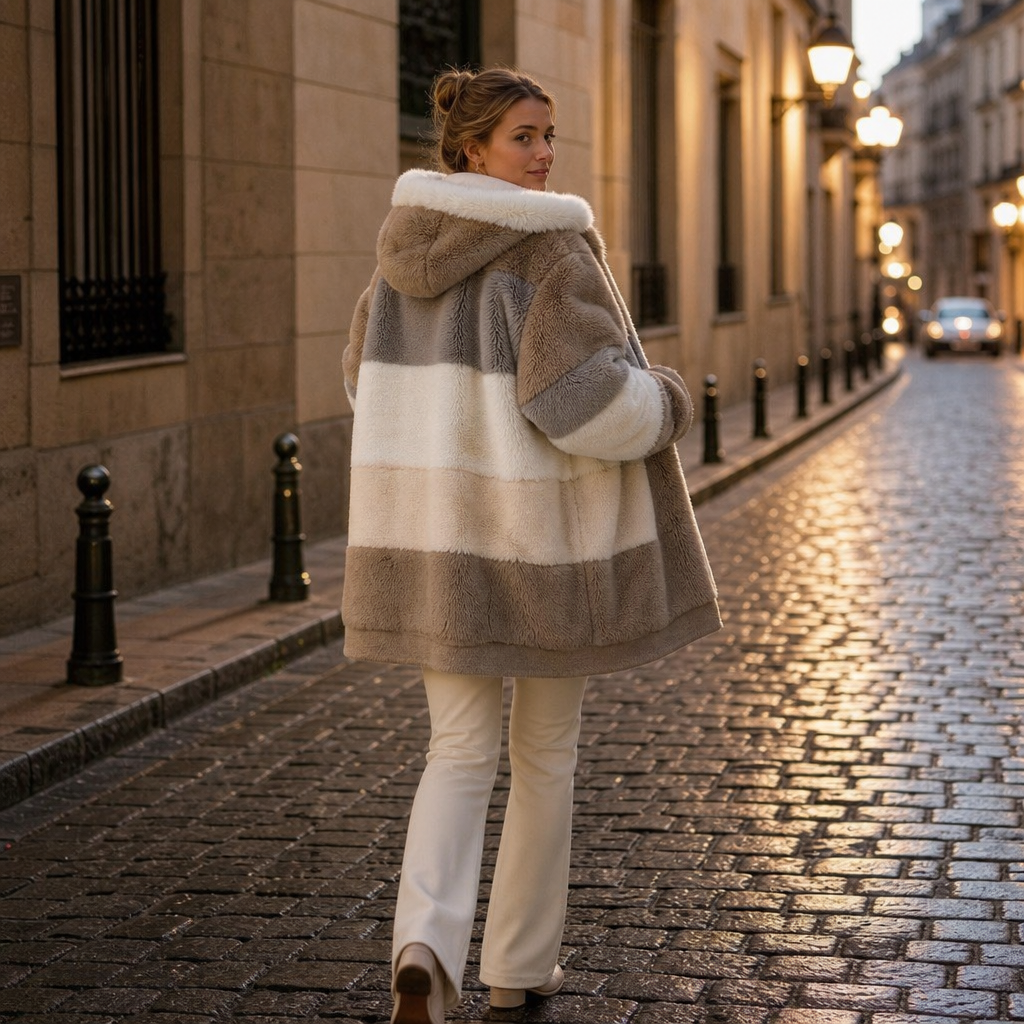 Furvella Colour Block Faux Fur Coat - Women's Oversized