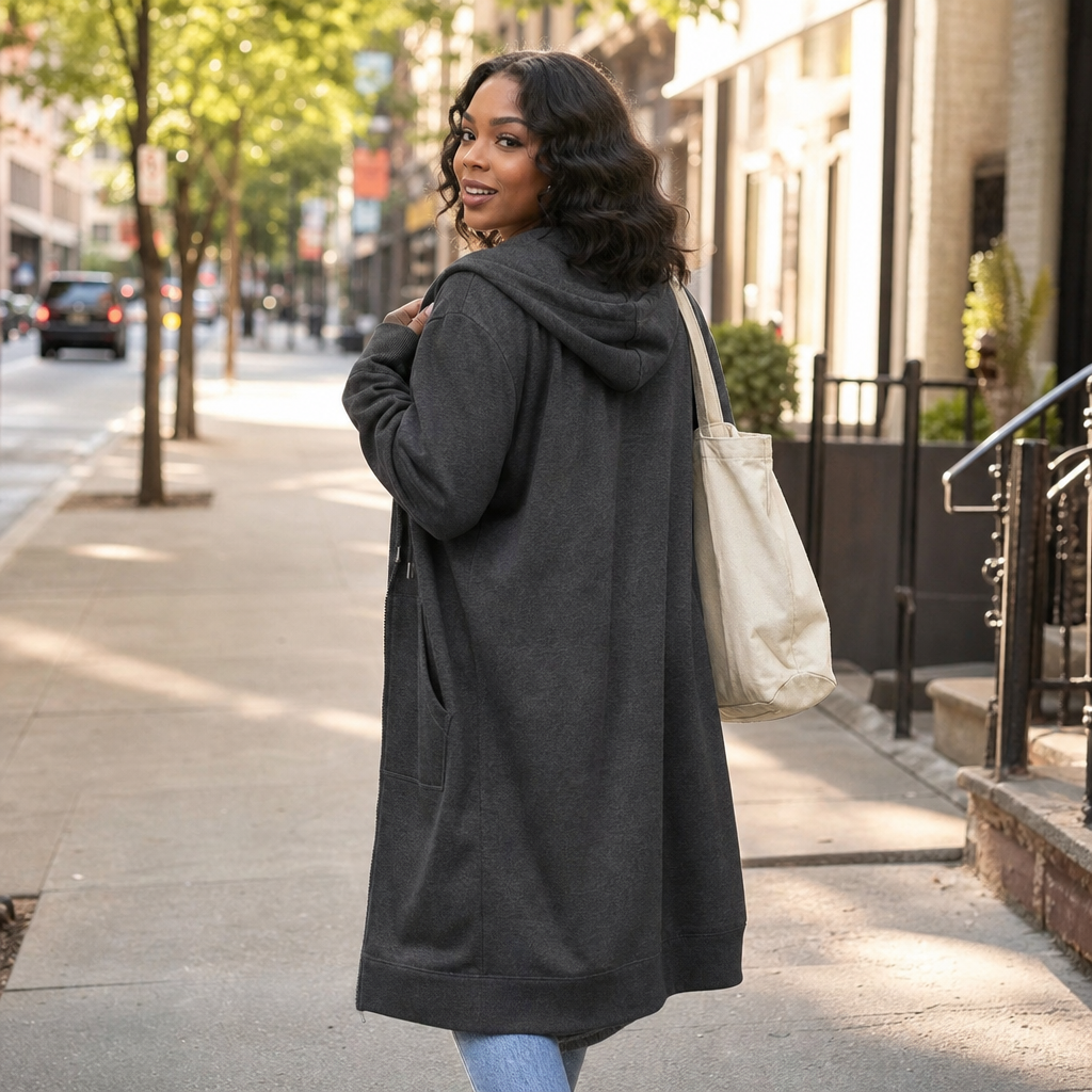 Cozyline Fleece-Lined Hoodie - Tunic Length Women's Zip Top