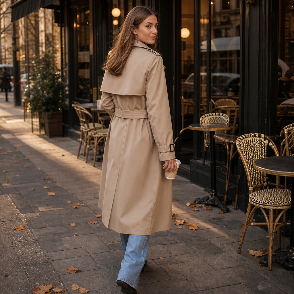 Winterly Belted Trench Coat - Women's Mid-Length Coat