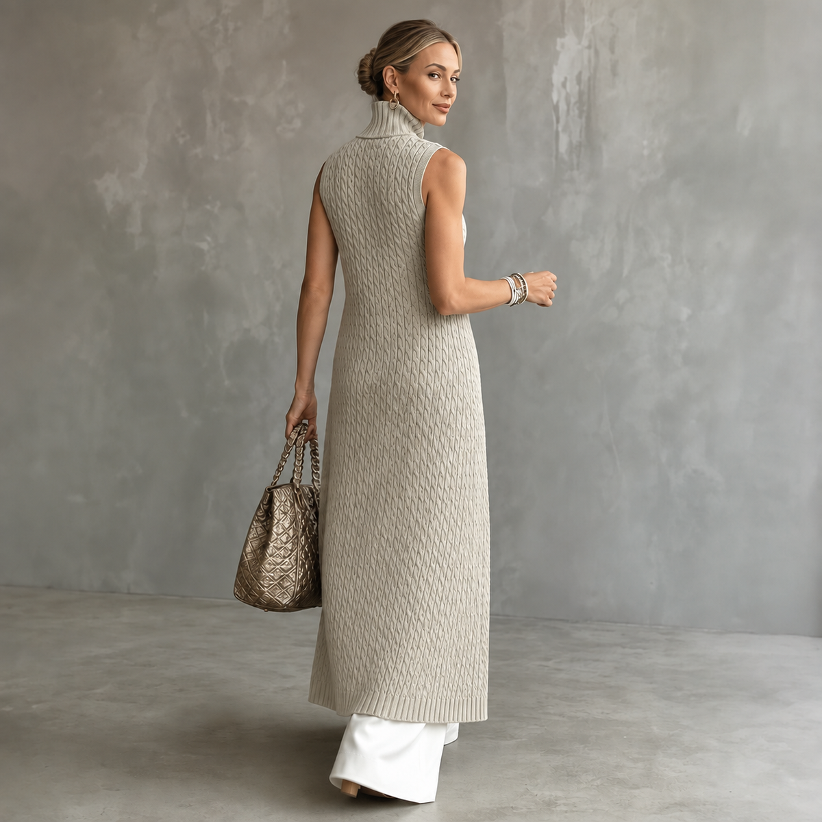 Elara Knit Longline Waistcoat - Cable-Knit Look Women's