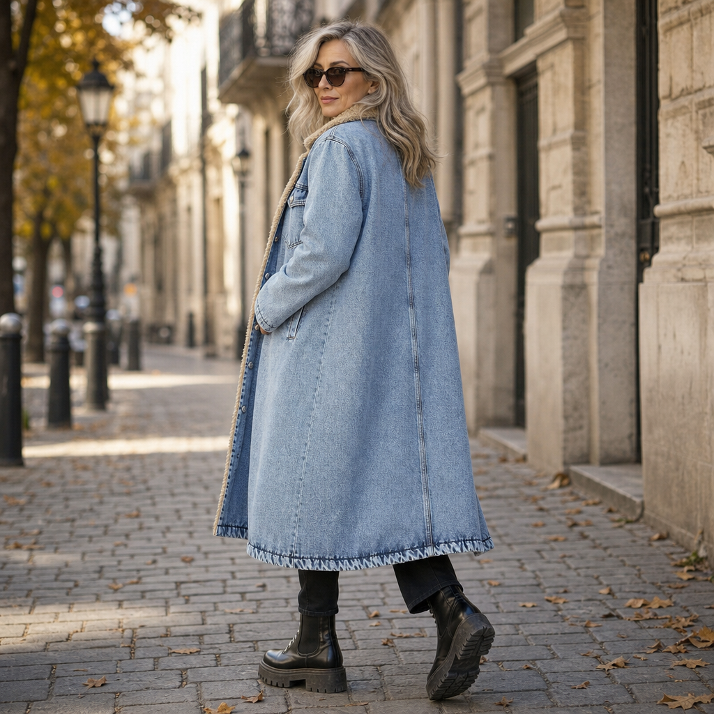 Denora Sherpa Lined Denim Coat - Women's Long Denim Coat